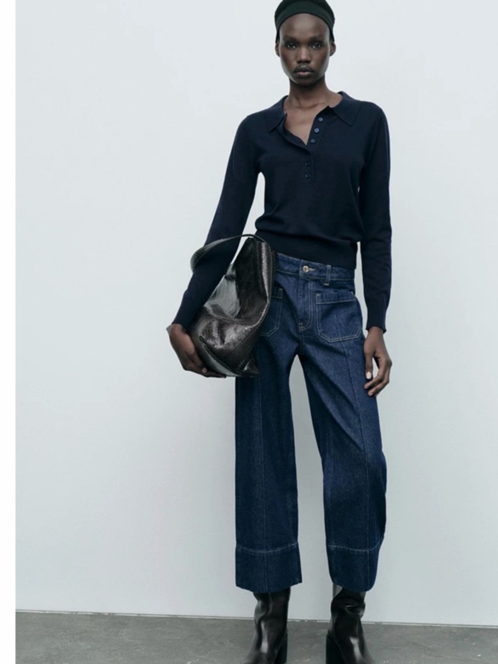 New NWT Zara Dark Indigo Wide-Leg Jeans sz 4